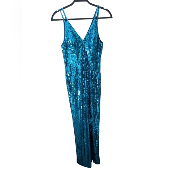 Vintage Adrianna Papell Column Formal Sequin Blue Maxi Dress Gown Size 10 - Picture 1 of 10